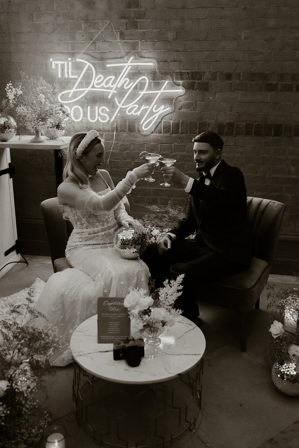 Cocktails Drinks Neon Sign Blue White Wedding Ideas Natalie Silvester Photography