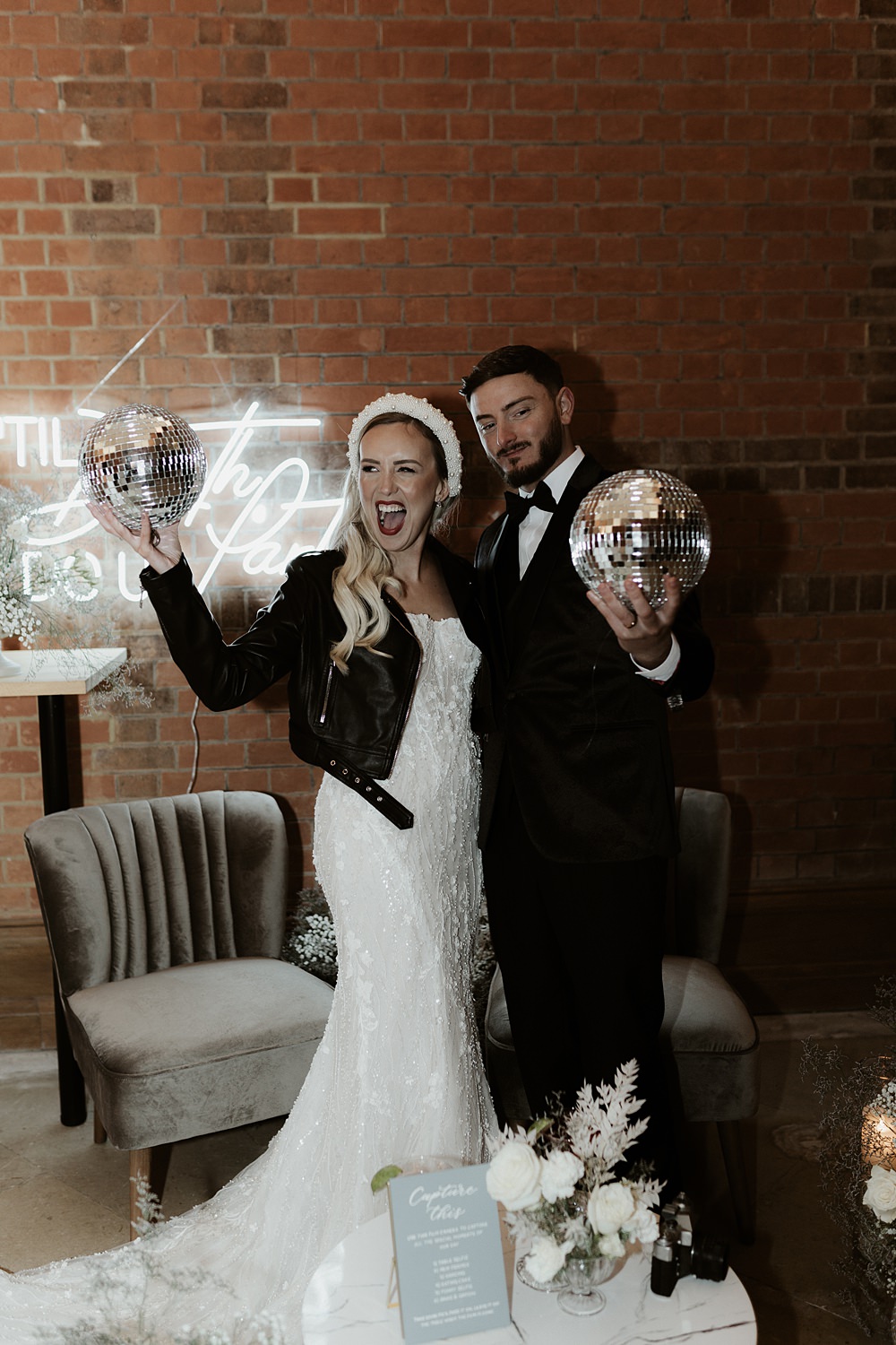 Disco Balls Blue White Wedding Ideas Natalie Silvester Photography