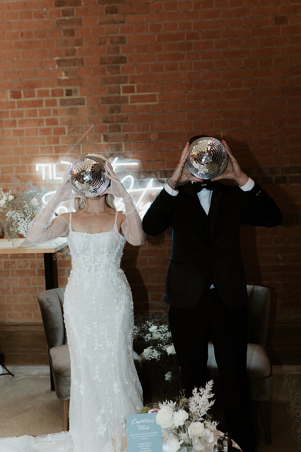Disco Balls Blue White Wedding Ideas Natalie Silvester Photography