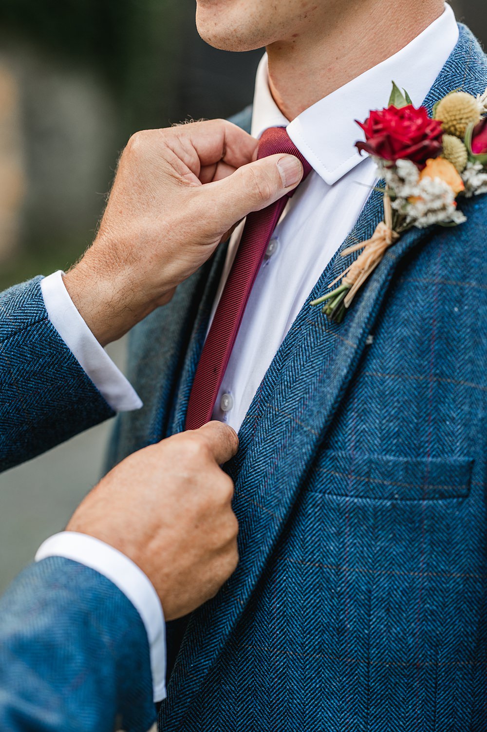 Buttonhole Flowers Groom Carreglwyd Estate Wedding Amy and Omid Photography