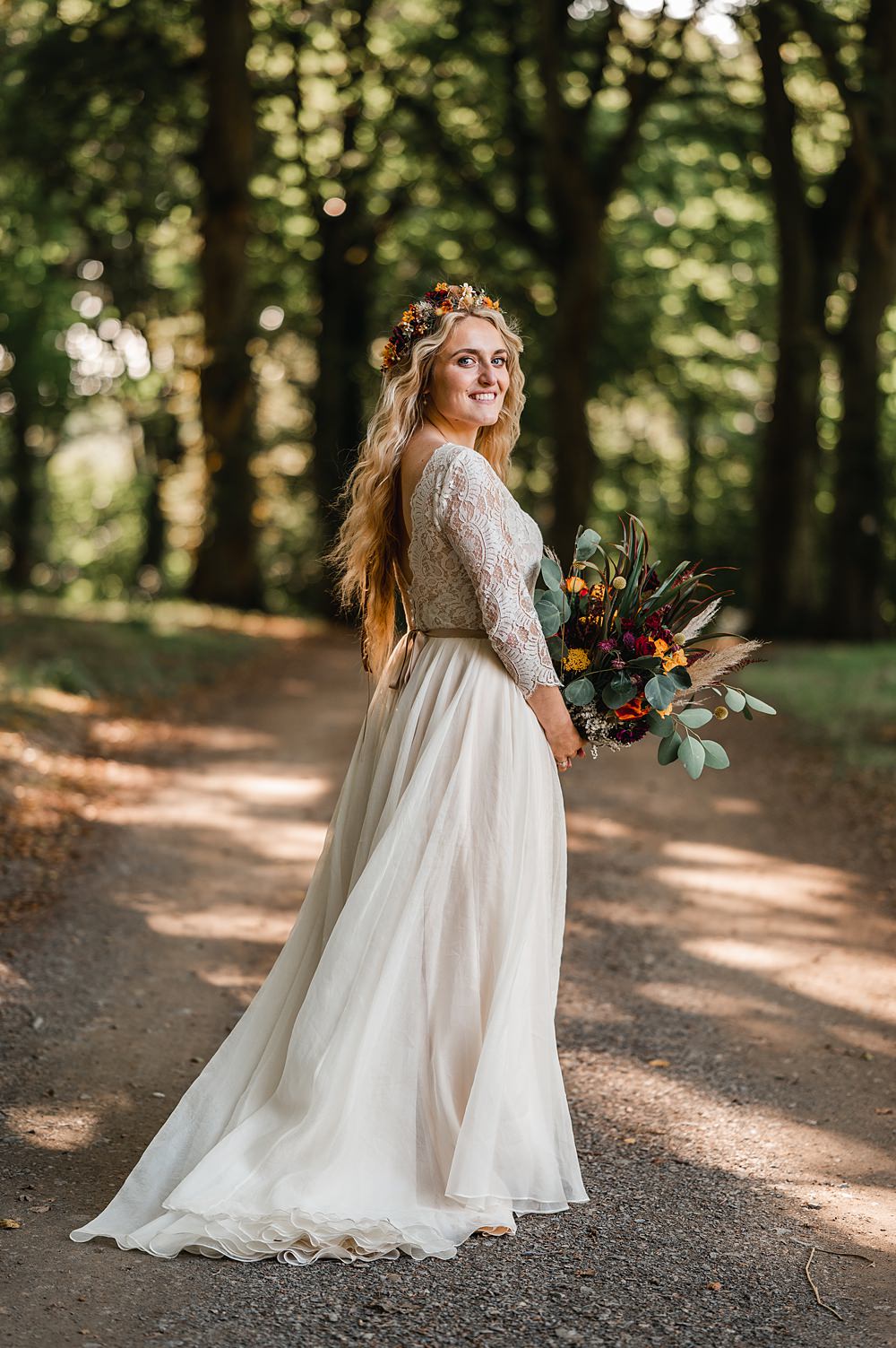 Lace Long Sleeve Dress Bride Carreglwyd Estate Wedding Amy and Omid Photography
