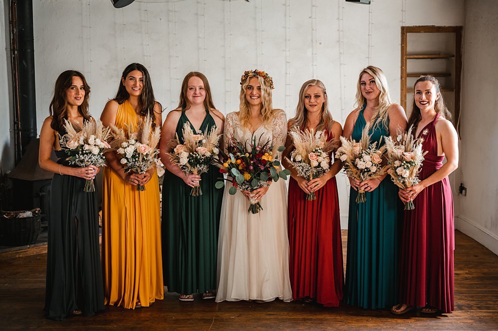 Red Green Yellow Long Bridesmaid Dresses Carreglwyd Estate Wedding Amy and Omid Photography