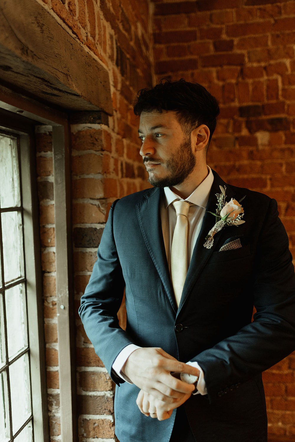 Groom Navy Suit Cream Tie Coach House Soughton Hall Wedding Ideas Sara Ribera Photography