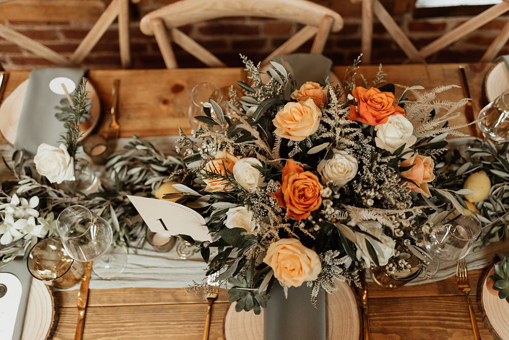 Table Flowers Centrepiece Orange Rose Coach House Soughton Hall Wedding Ideas Sara Ribera Photography