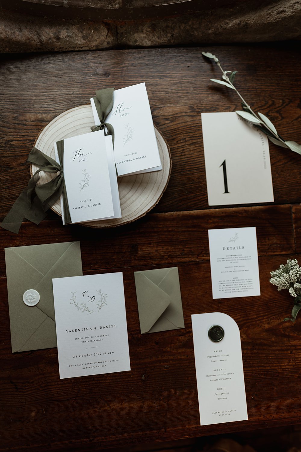 Stationery Invites Sage Green Coach House Soughton Hall Wedding Ideas Sara Ribera Photography