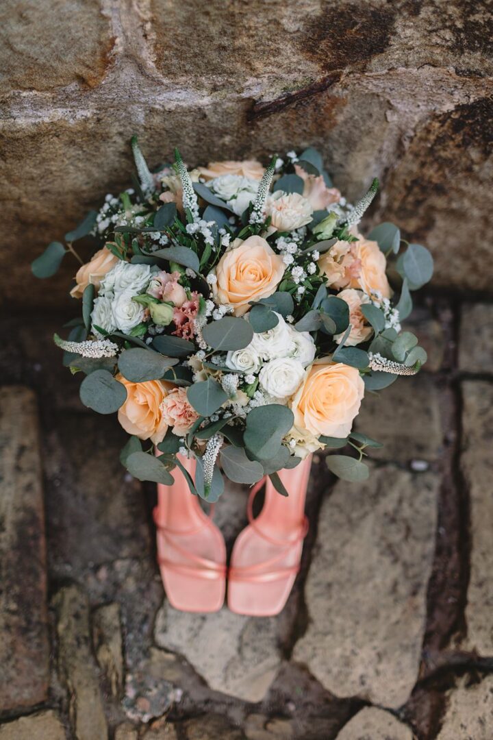 Eucalyptus Peach Rose Wedding Bouquet Louise Barry
