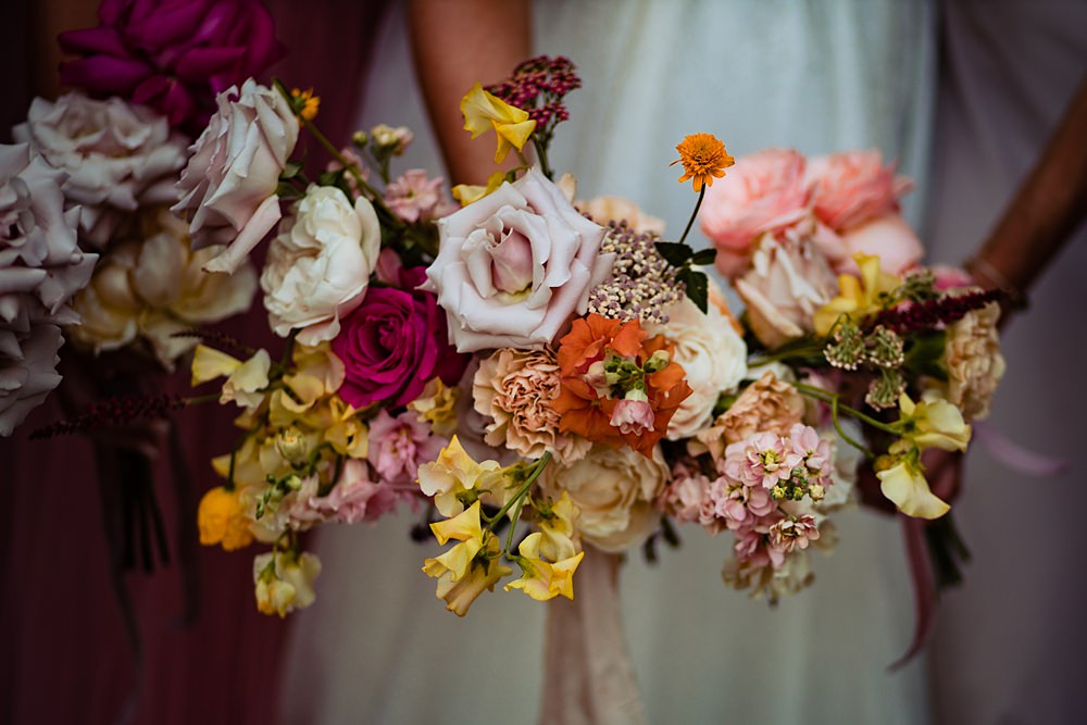 Bouquet Flowers Bride Rose Pink Orange Yellow Frickley Lake Wedding Natalia Case Photography