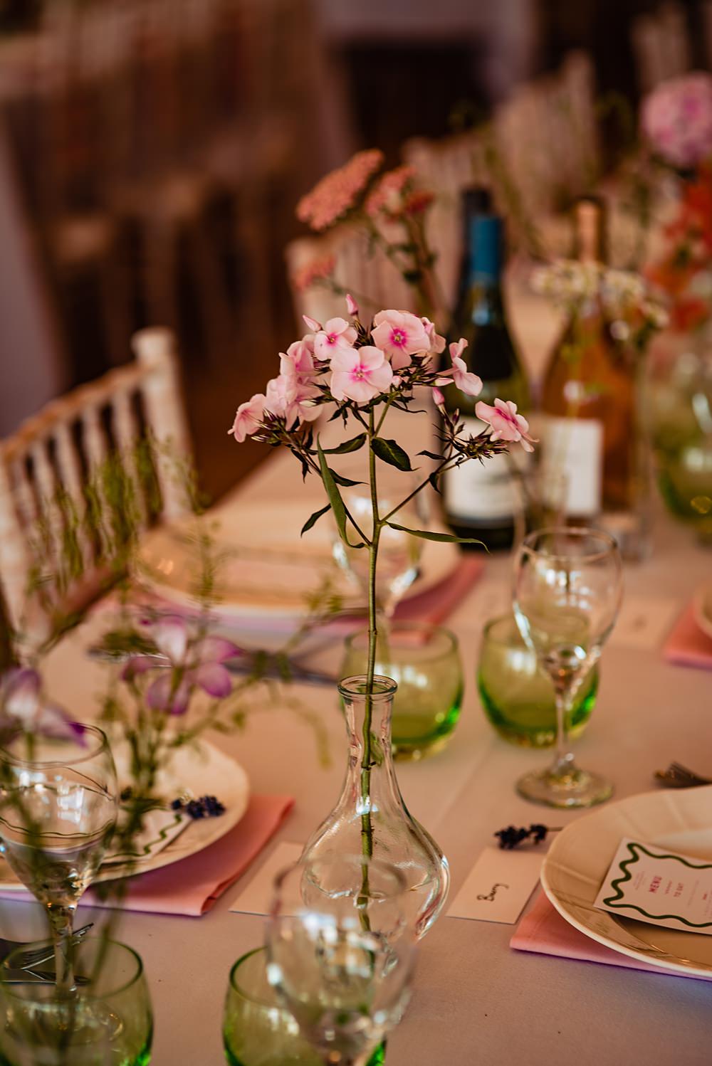 Table Flowers Green Vase Pink Frickley Lake Wedding Natalia Case Photography