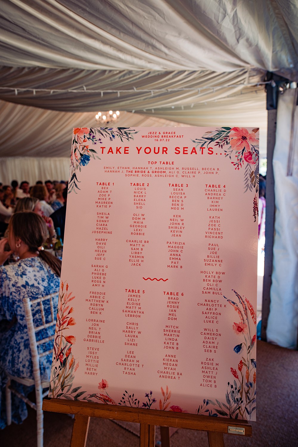 Floral Pink Table Plan Frickley Lake Wedding Natalia Case Photography