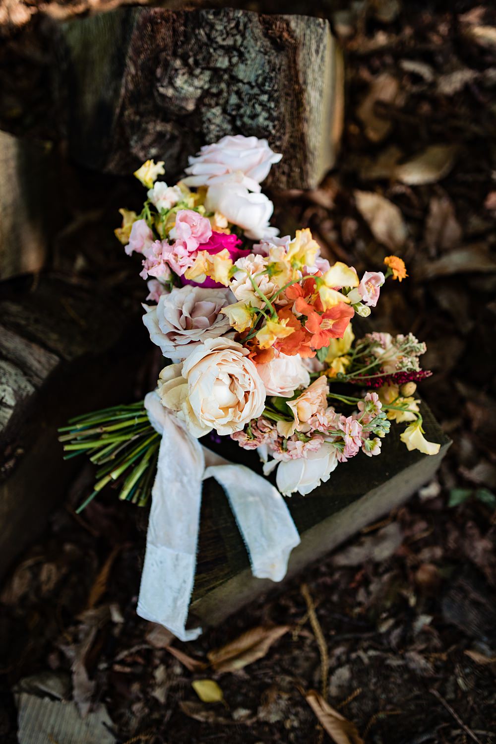 Bouquet Flowers Bride Rose Pink Orange Yellow Frickley Lake Wedding Natalia Case Photography