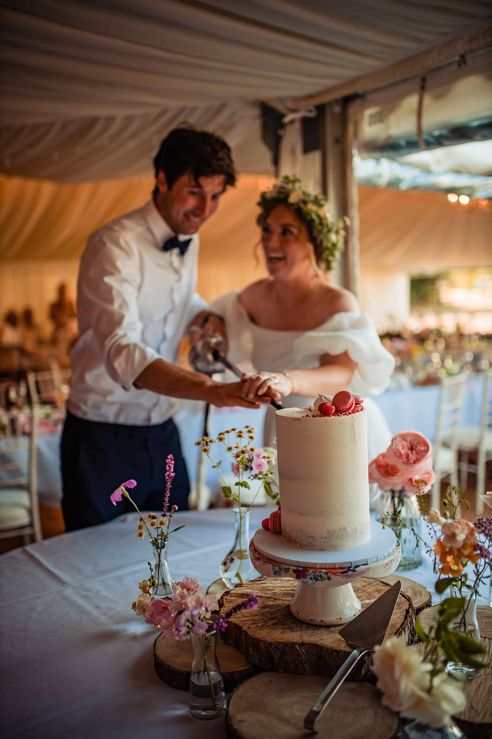 Cake Table Single Tier Pink Flowers Frickley Lake Wedding Natalia Case Photography