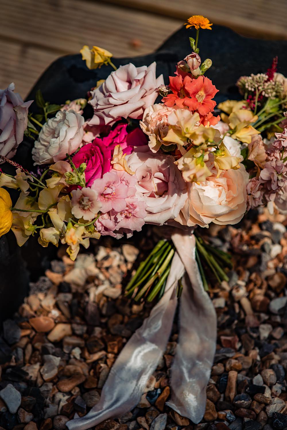 Bouquet Flowers Bride Rose Pink Orange Yellow Frickley Lake Wedding Natalia Case Photography