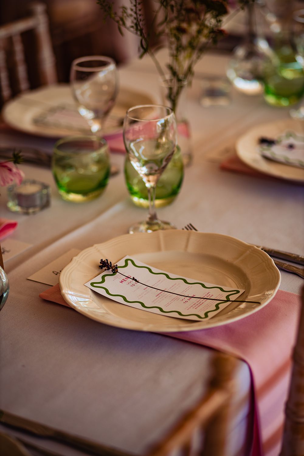Place Setting Gold Plate Lavender Menu Frickley Lake Wedding Natalia Case Photography
