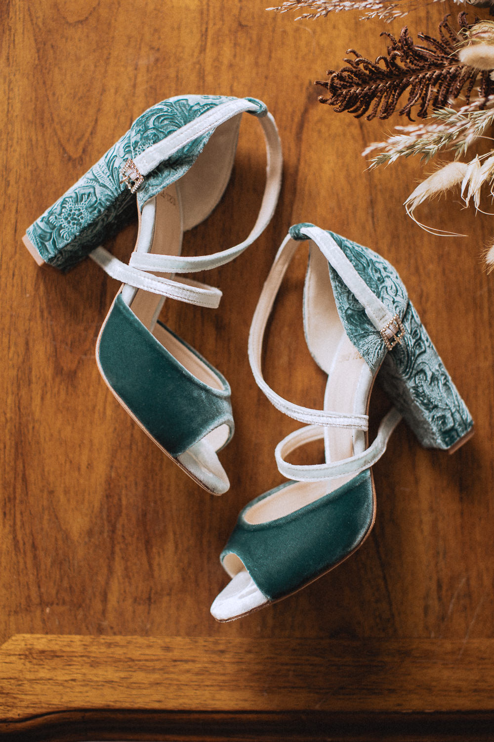 Bride Shoes Green Llyn Gwynant Barns Wedding Fox and Bear Photography