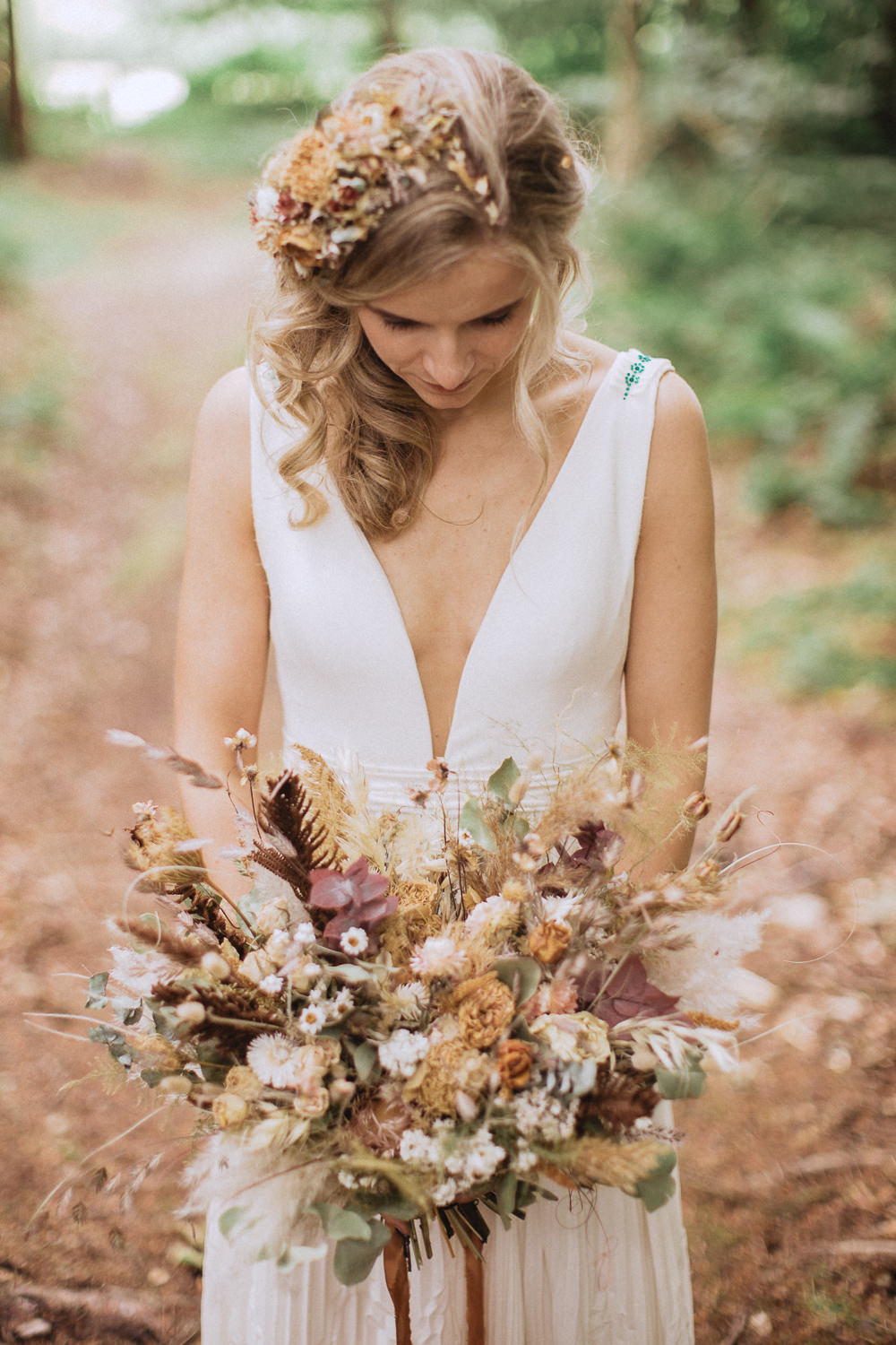 Bride Bouquet Flowers Dried Llyn Gwynant Barns Wedding Fox and Bear Photography