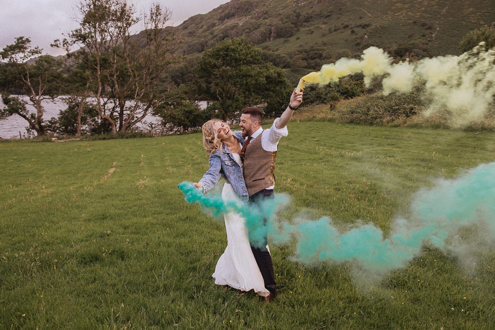 Smoke Flare Llyn Gwynant Barns Wedding Fox and Bear Photography