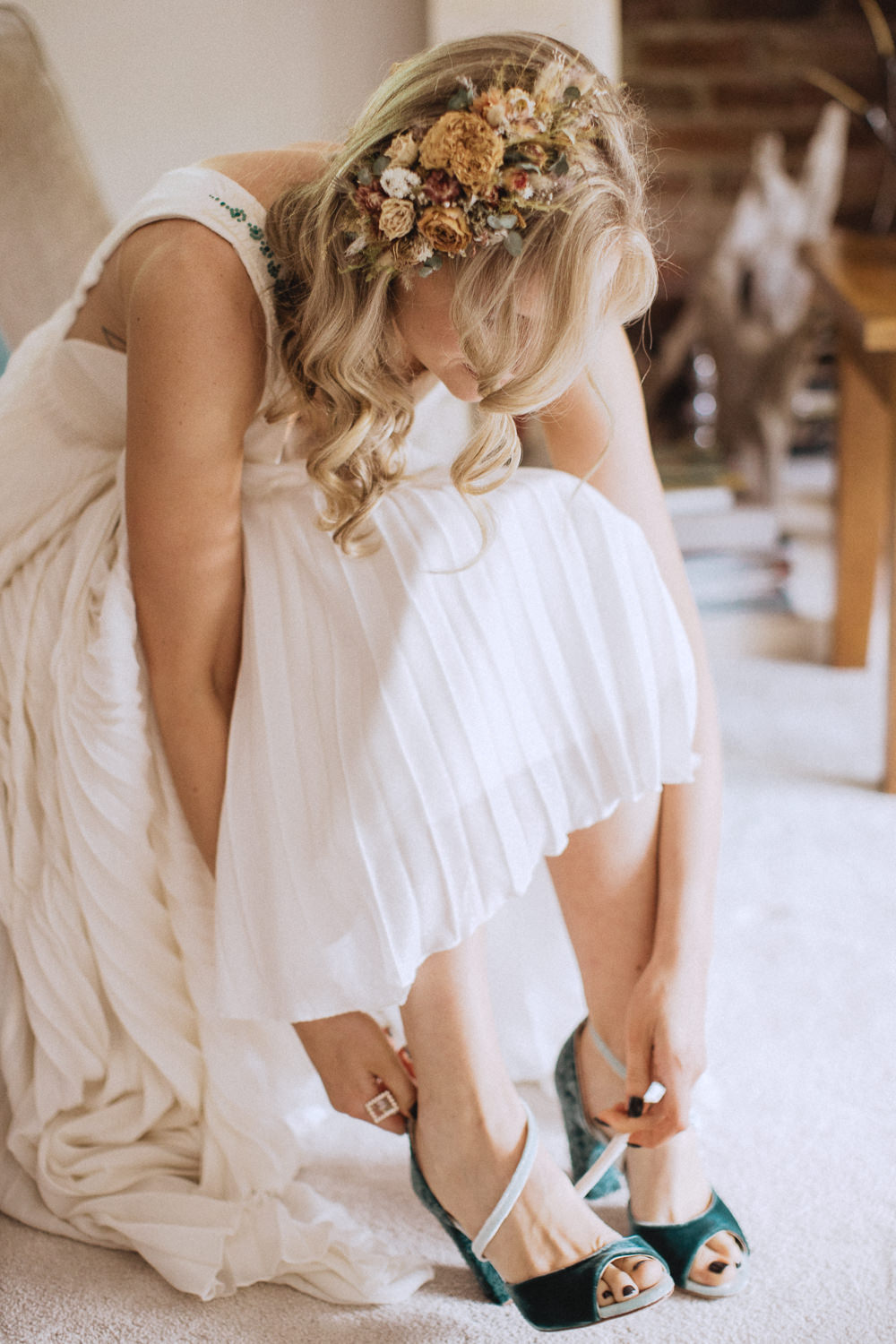 Bride Shoes Green Llyn Gwynant Barns Wedding Fox and Bear Photography
