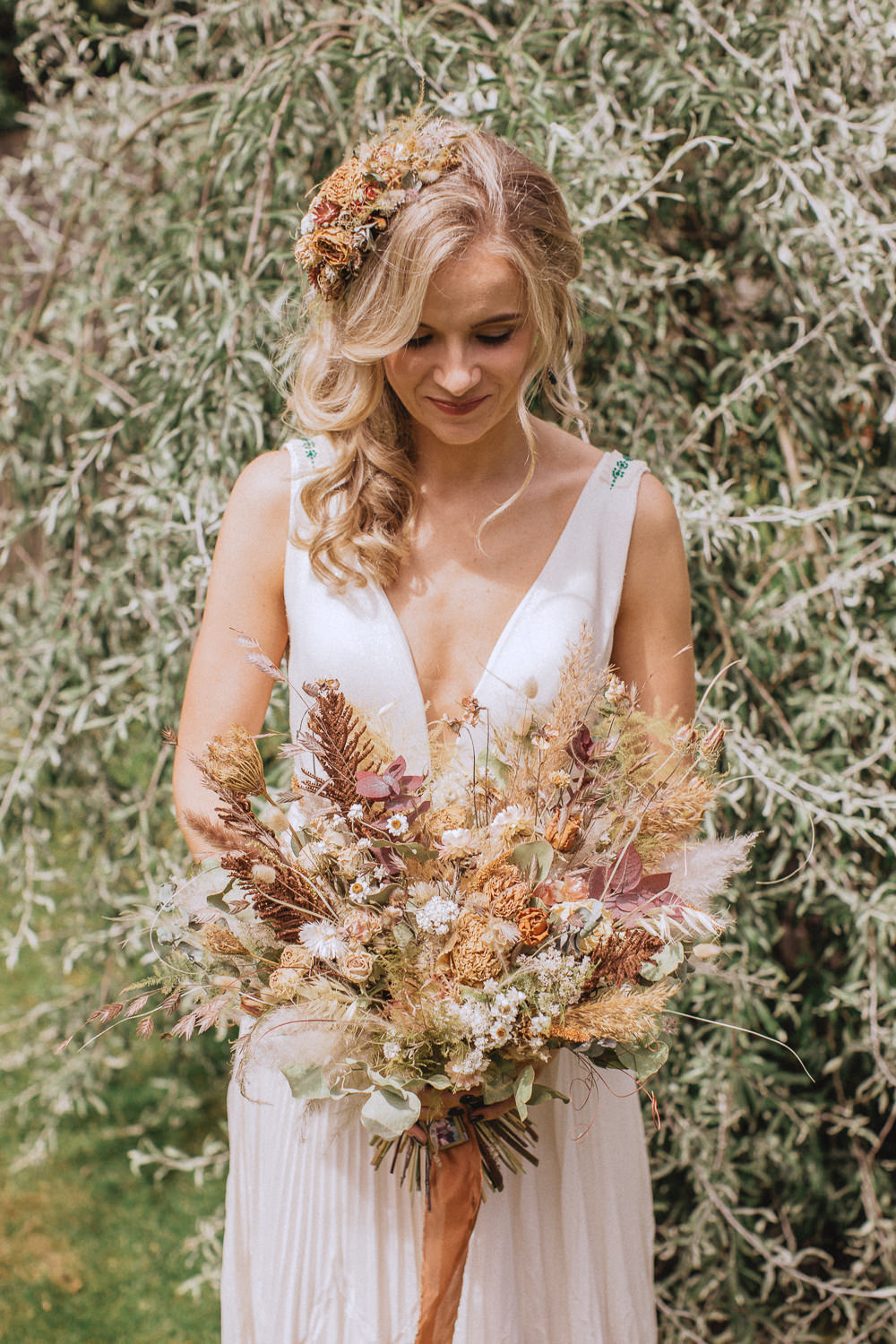Bride Bouquet Flowers Dried Llyn Gwynant Barns Wedding Fox and Bear Photography
