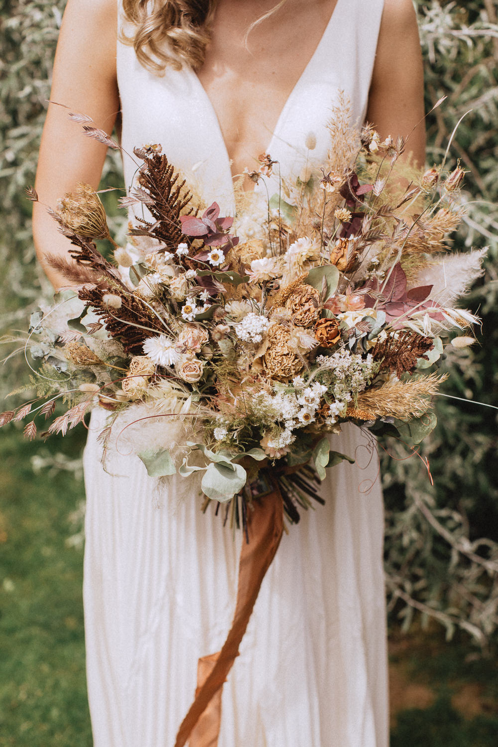 Bride Bouquet Flowers Dried Llyn Gwynant Barns Wedding Fox and Bear Photography