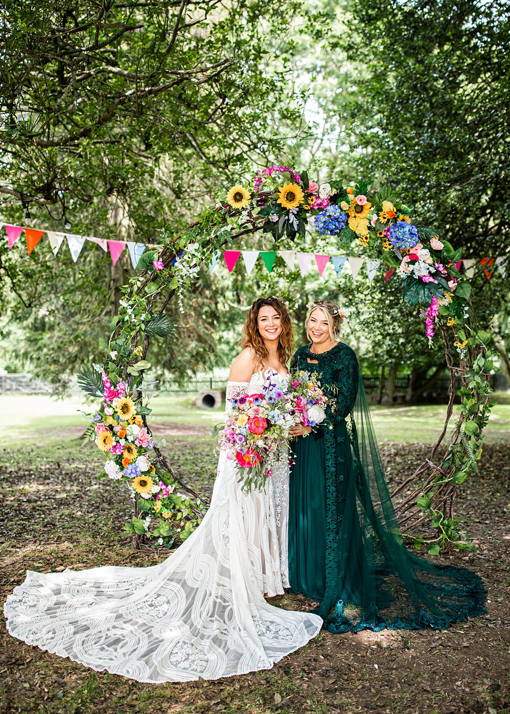 Long Green Bridesmaid Dress Nortonbury Farm Wedding AD Photography