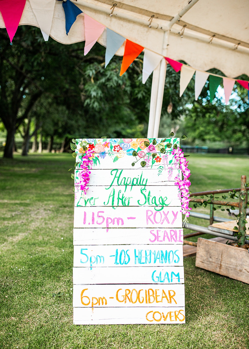 Painted Sign Wooden Welcome Nortonbury Farm Wedding AD Photography