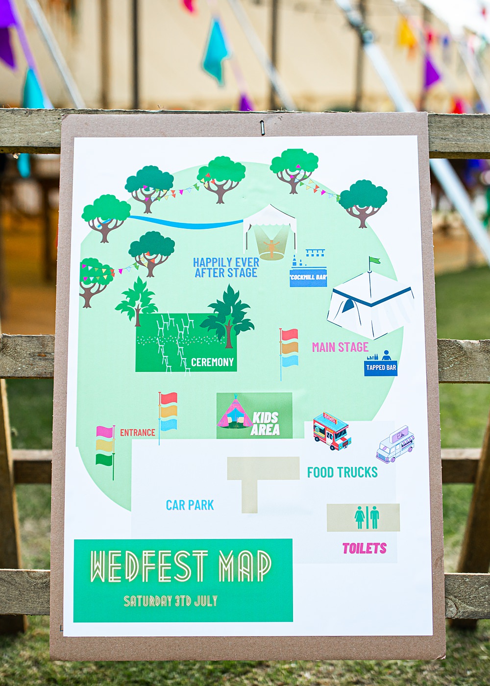 Festival Map Sign Nortonbury Farm Wedding AD Photography