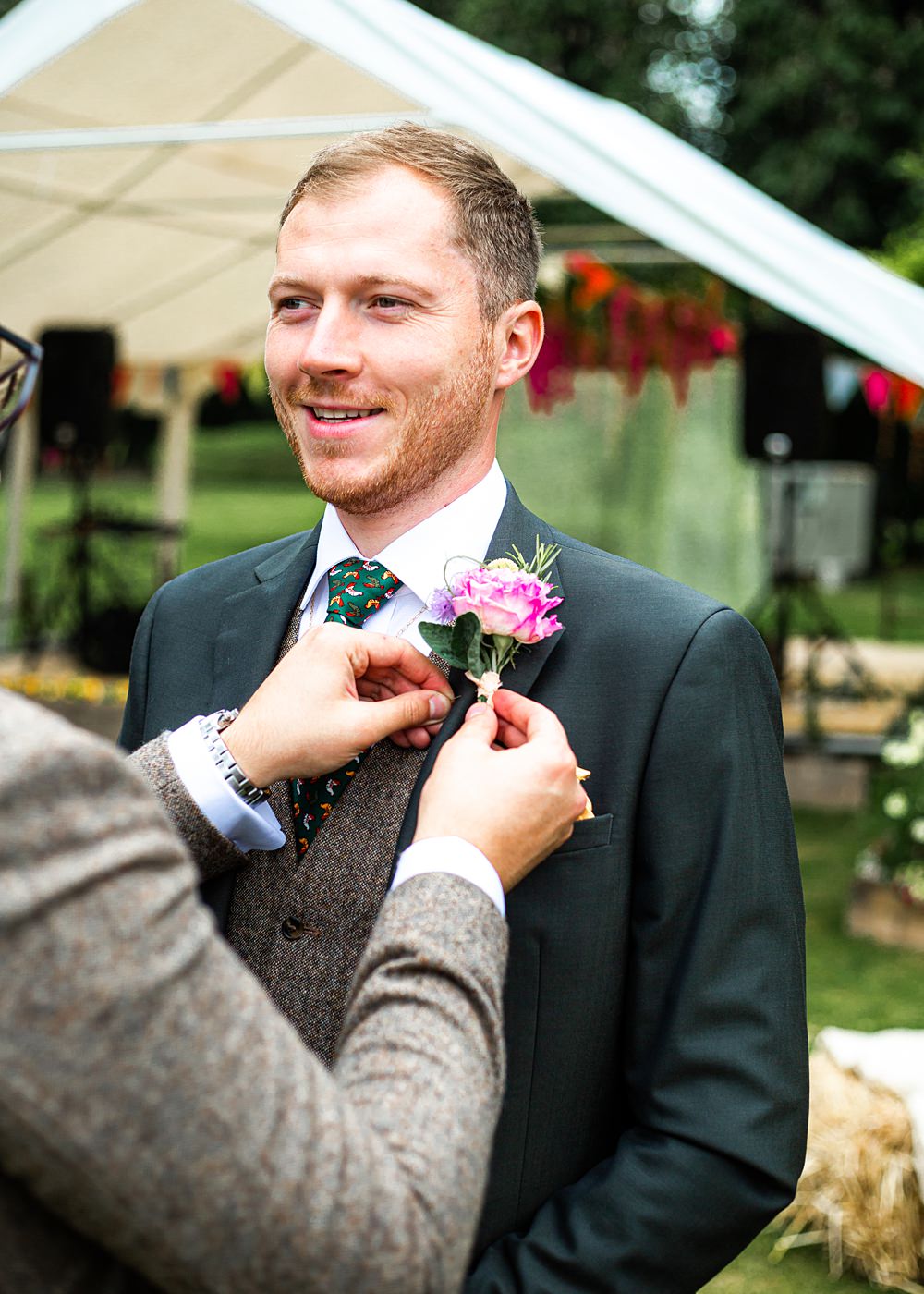 Groom Navy Suit Brown Tweed Nortonbury Farm Wedding AD Photography