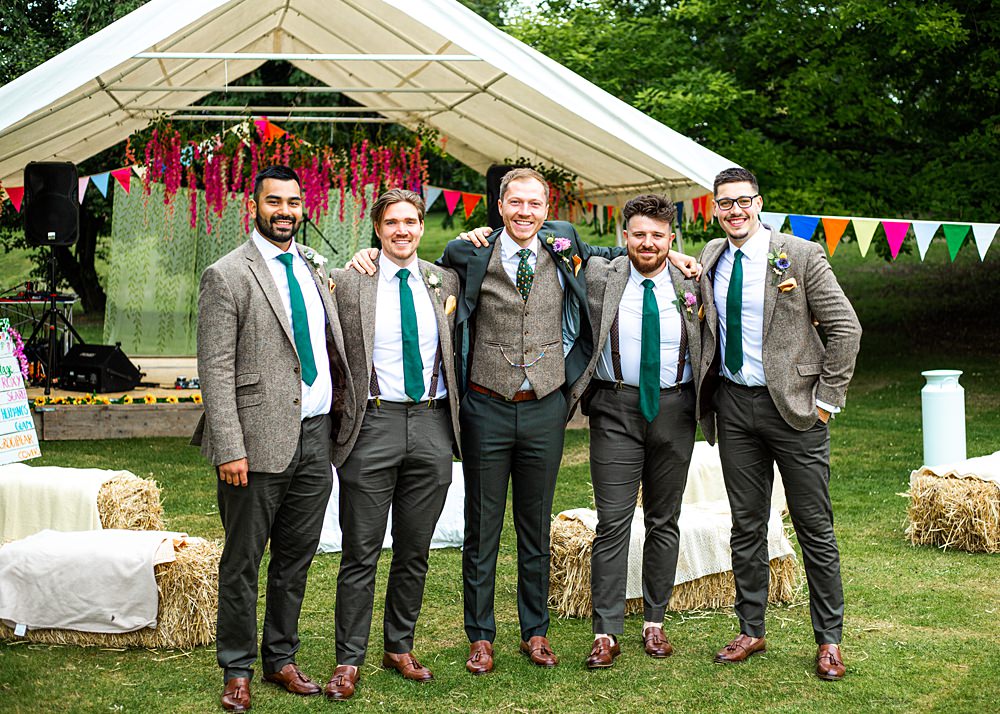 Groom Groomsmen Suits Brown Tweed Nortonbury Farm Wedding AD Photography