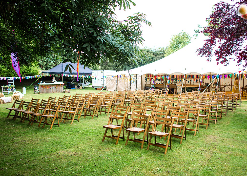 Wooden Chairs Outdoor Ceremony Nortonbury Farm Wedding AD Photography
