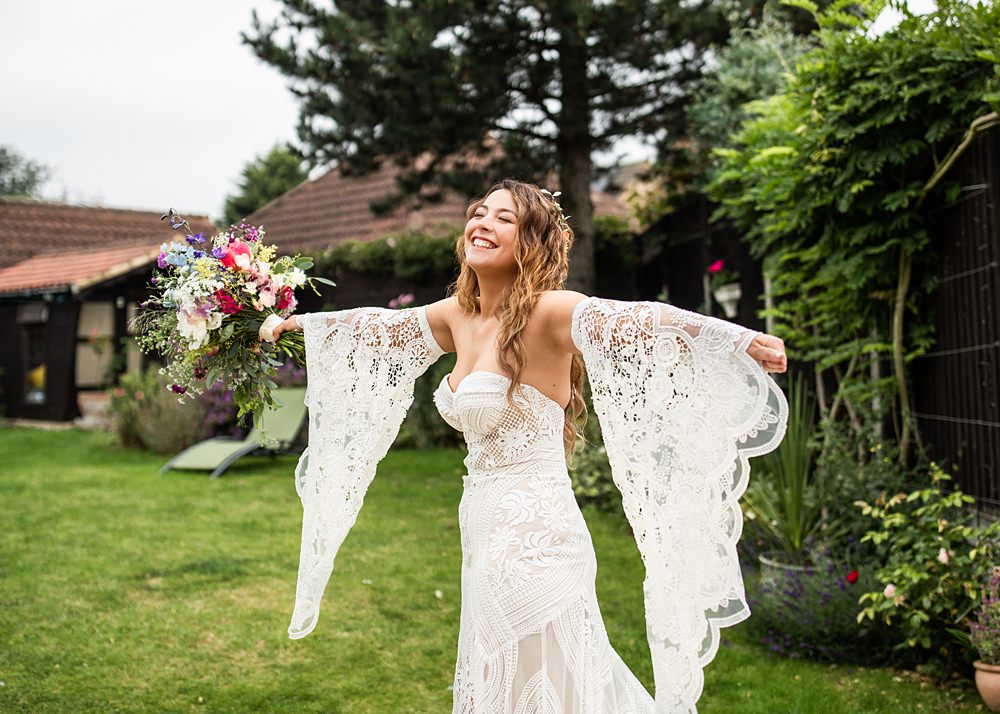 Dress Gown Bride Boho Lace Sleeves Rue De Seine Nortonbury Farm Wedding AD Photography