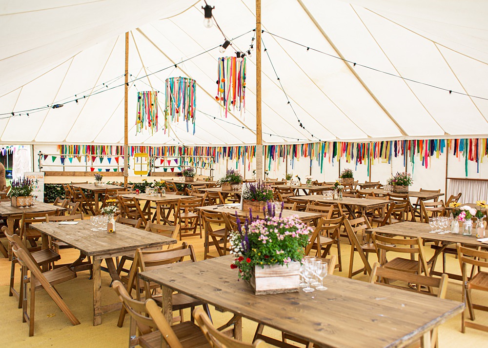 Pole Tent Marquee Decor Ribbons Festoon Lights Nortonbury Farm Wedding AD Photography