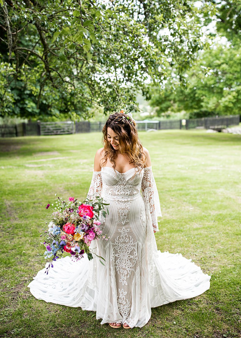 Dress Gown Bride Boho Lace Sleeves Rue De Seine Nortonbury Farm Wedding AD Photography