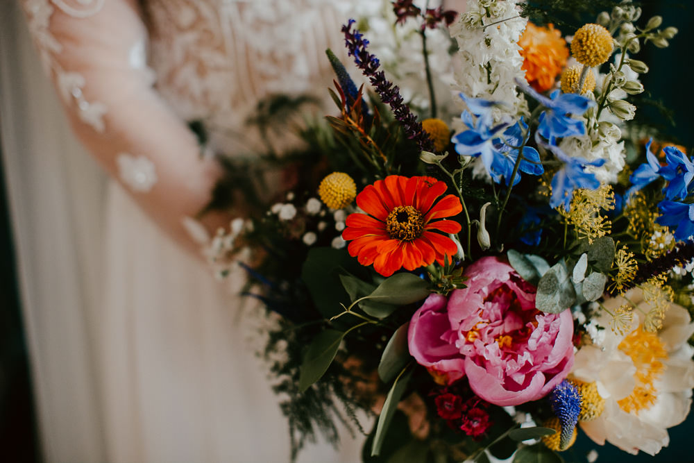 Colourful Bridal Bouquet Flowers Peony Oddhouse Farm Wedding Anna Rose Heaton Photography