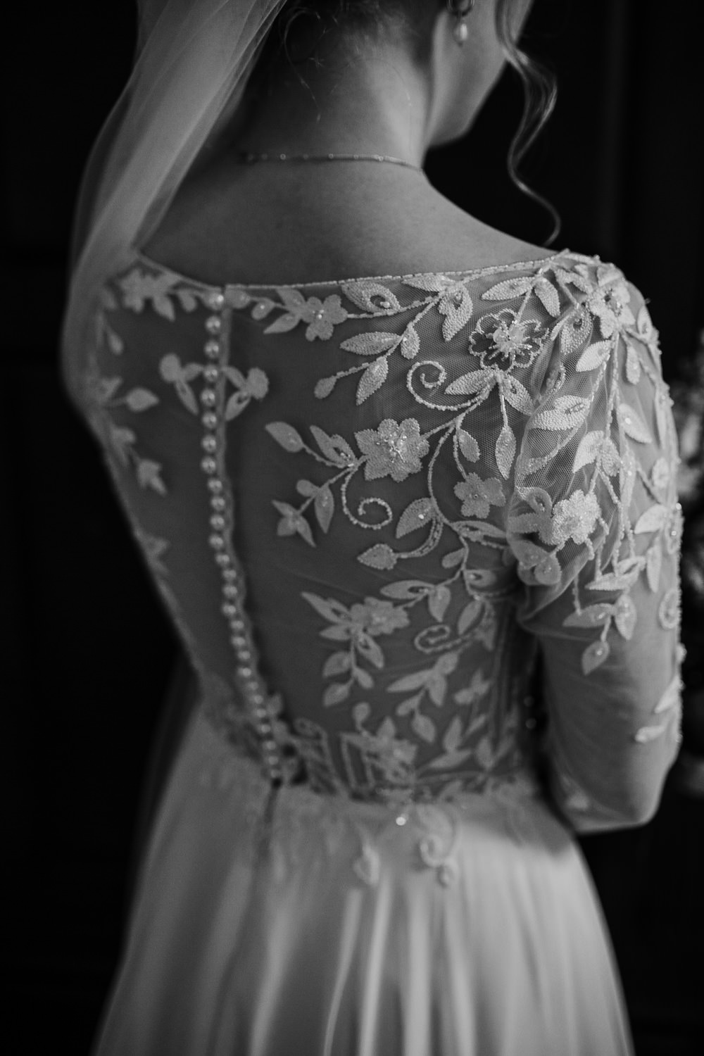 Floral Gown Sheer Sleeves Bridal Justin Alexander Oddhouse Farm Wedding Anna Rose Heaton Photography