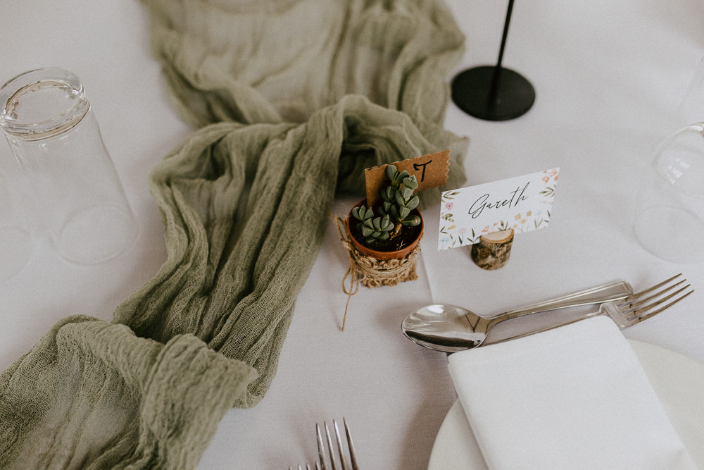 Green Table Runner Fabric Oddhouse Farm Wedding Anna Rose Heaton Photography