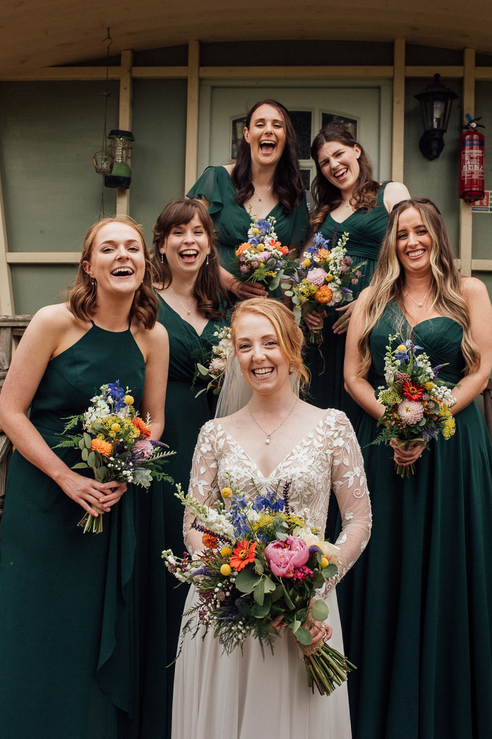Long Green Bridesmaid Dresses Oddhouse Farm Wedding Anna Rose Heaton Photography
