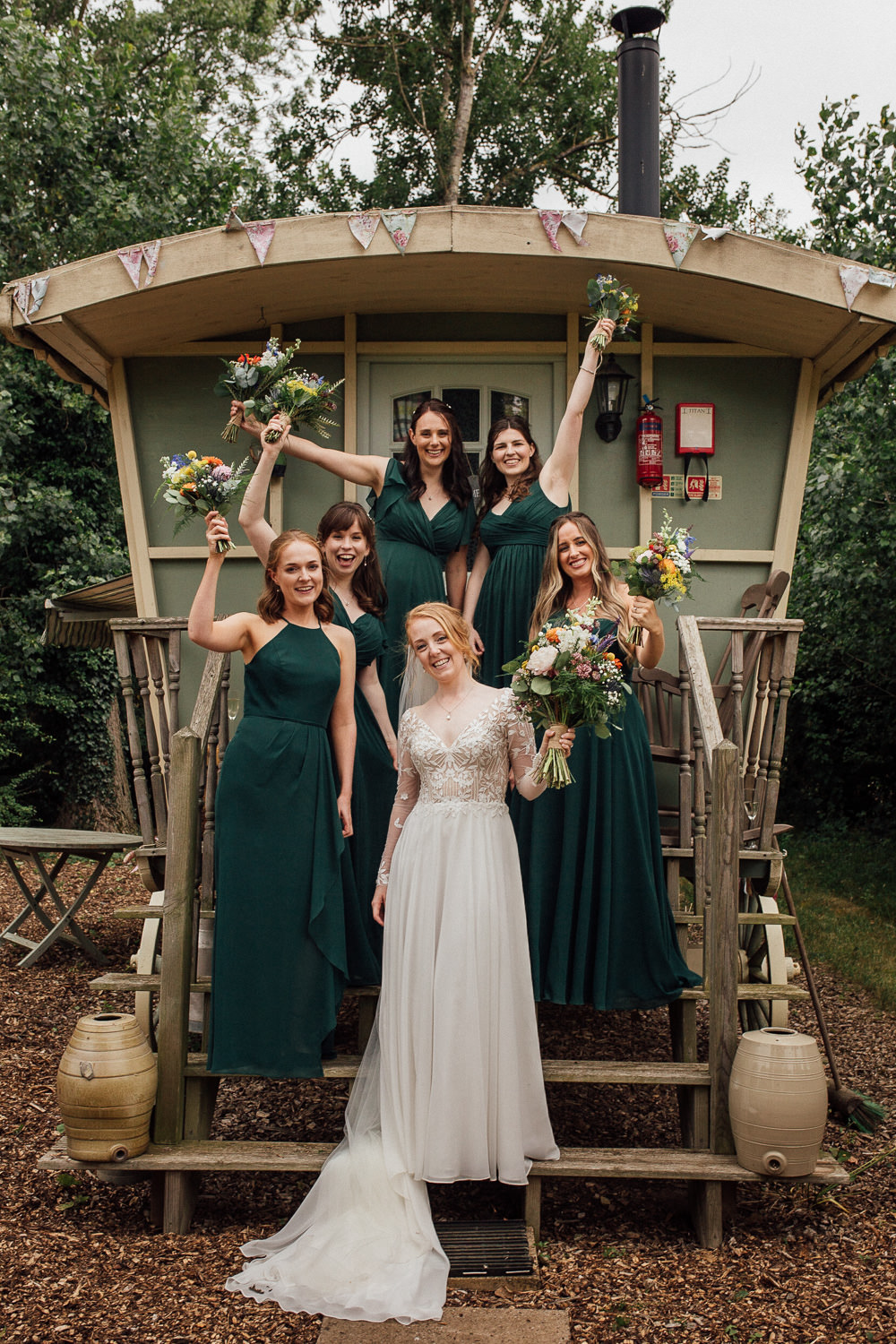 Long Green Bridesmaid Dresses Oddhouse Farm Wedding Anna Rose Heaton Photography
