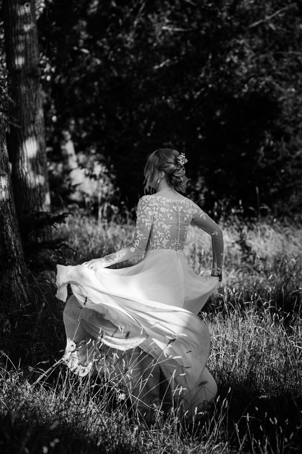 Floral Gown Sheer Sleeves Bridal Justin Alexander Oddhouse Farm Wedding Anna Rose Heaton Photography