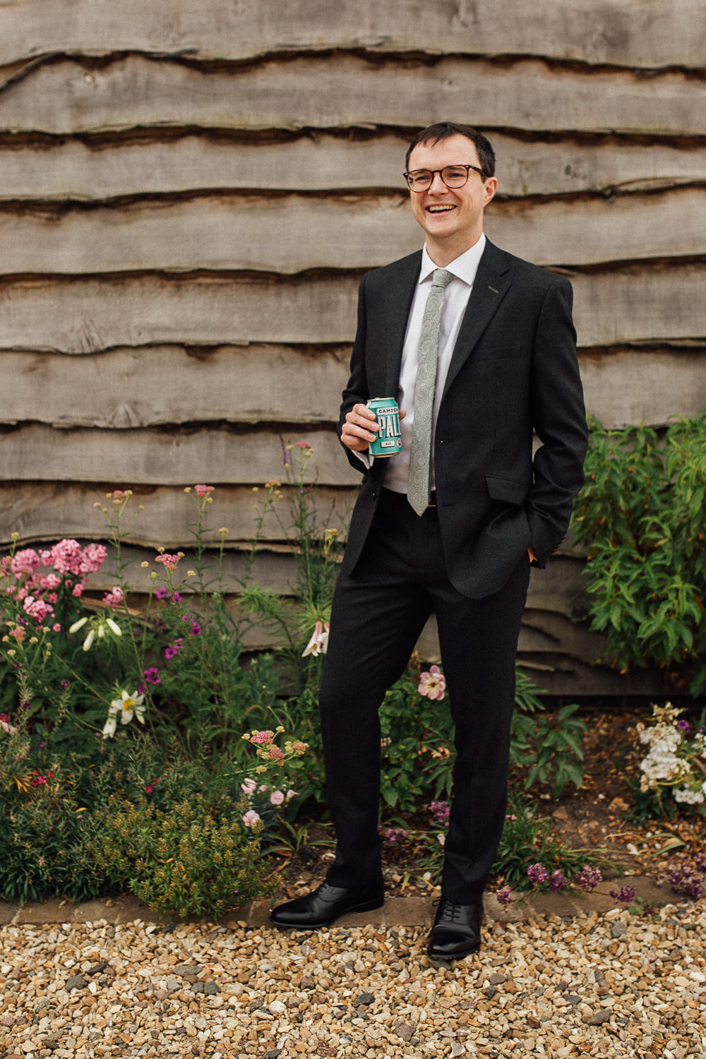 Groom Black Suit Grey Tie Oddhouse Farm Wedding Anna Rose Heaton Photography