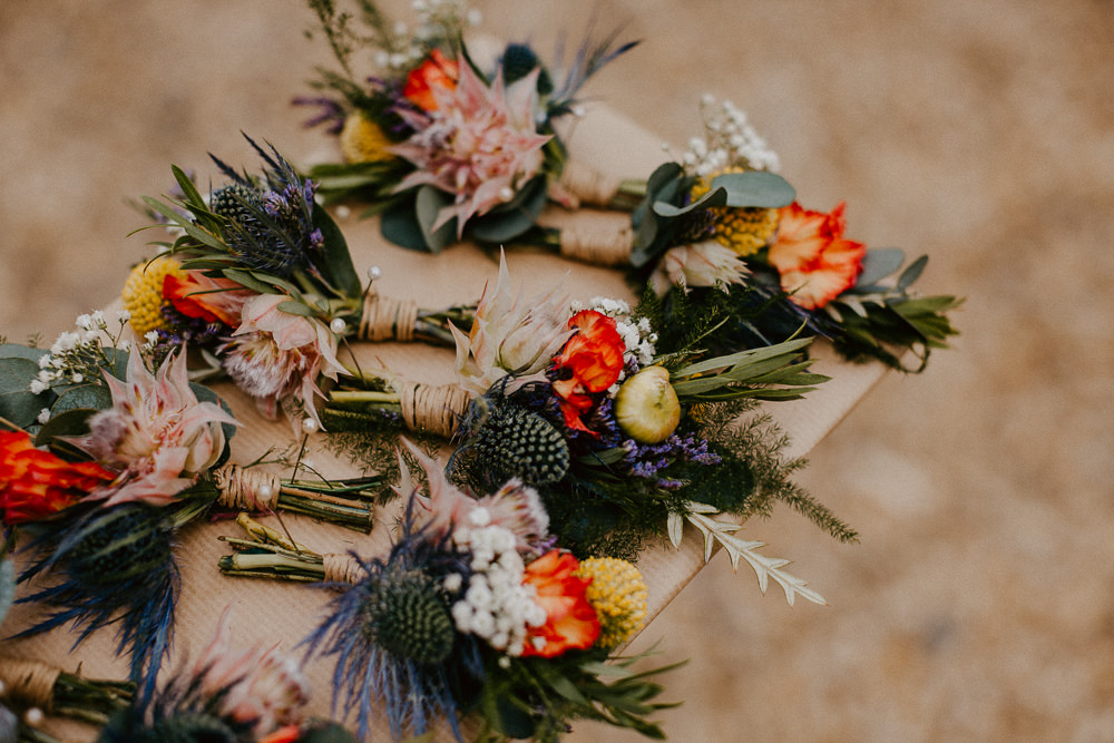 Colourful Buttonhole Flowers Oddhouse Farm Wedding Anna Rose Heaton Photography