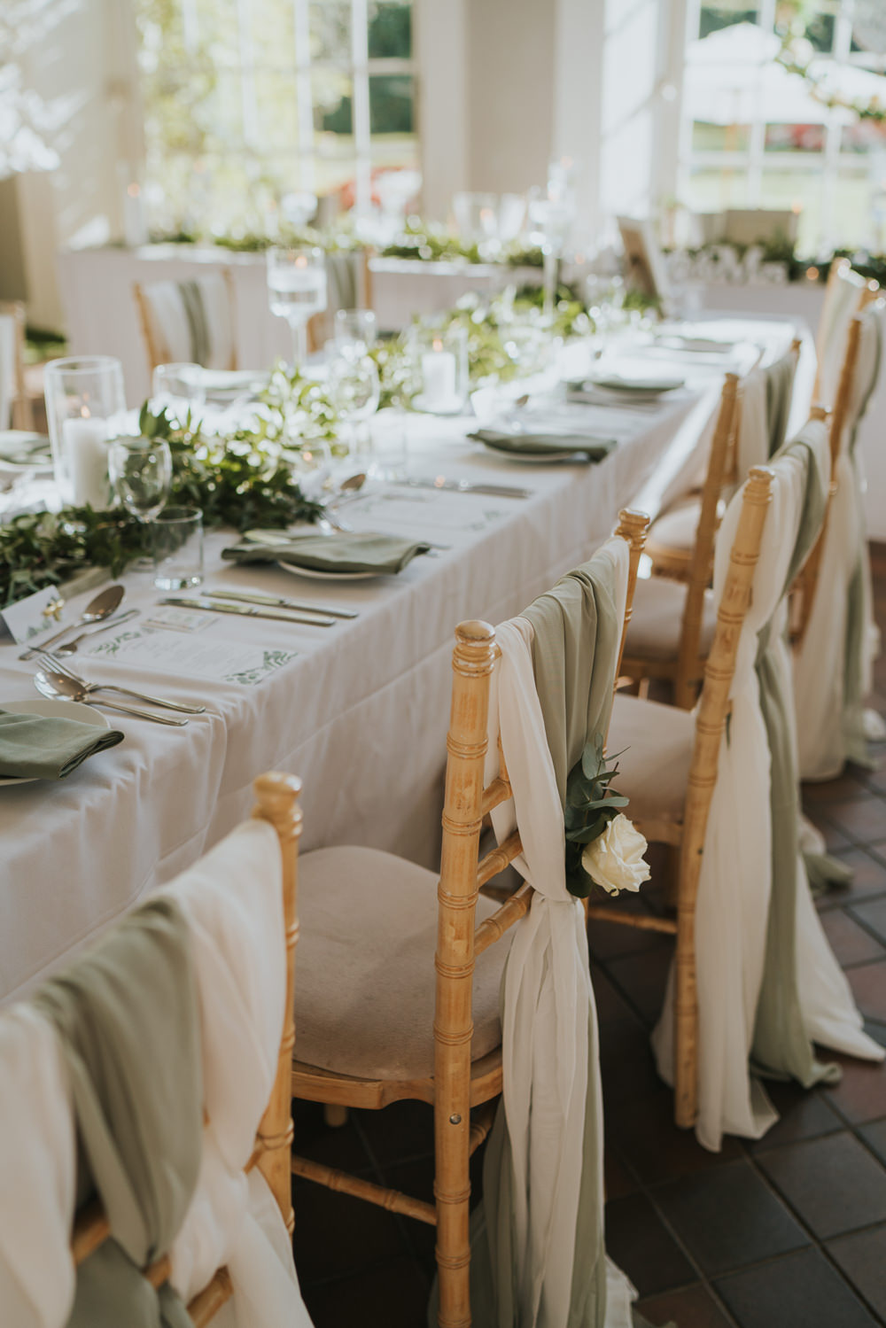 Chair Sash Greenery Decor Orangery Mount Edgcumbe Wedding Grace Elizabeth Photography