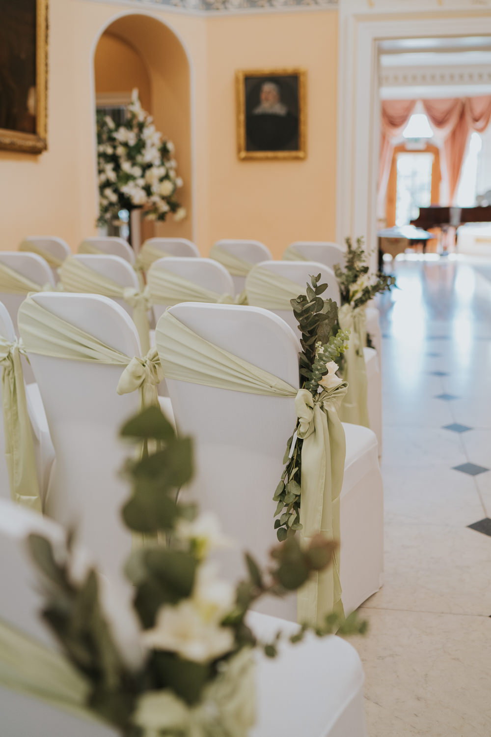 Chair Sash Greenery Decor Aisle Orangery Mount Edgcumbe Wedding Grace Elizabeth Photography