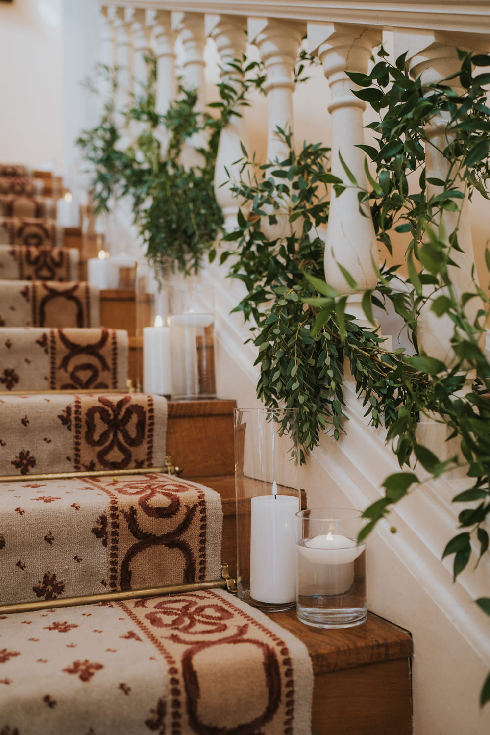 Stairs Candles Greenery Decor Orangery Mount Edgcumbe Wedding Grace Elizabeth Photography