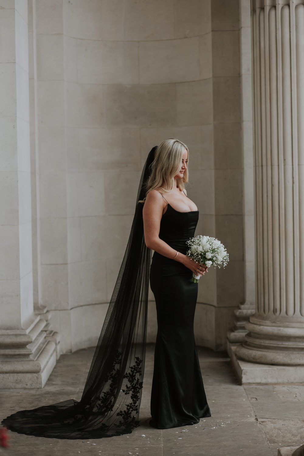 Bride Black Dress Veil Royal Oak Marylebone Wedding Grace Pham Photography