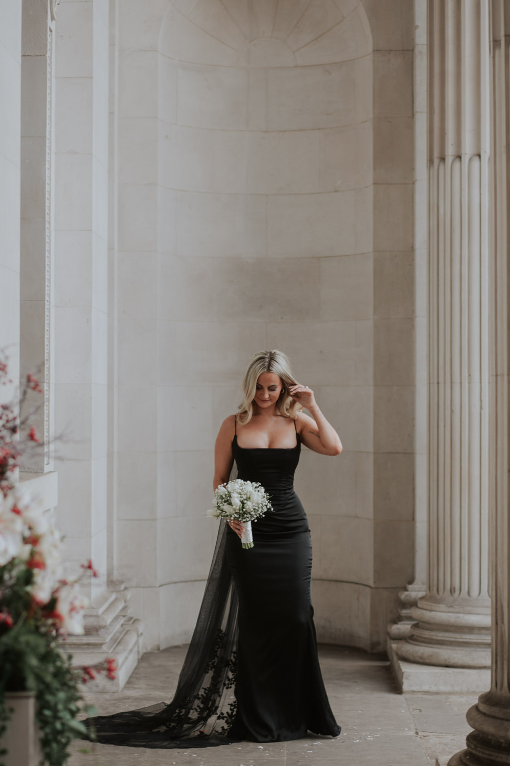 Bride Black Dress Veil Royal Oak Marylebone Wedding Grace Pham Photography