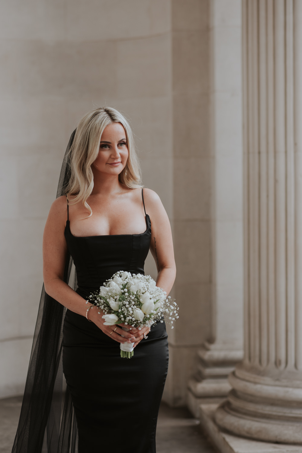 Bride Black Dress Veil Royal Oak Marylebone Wedding Grace Pham Photography