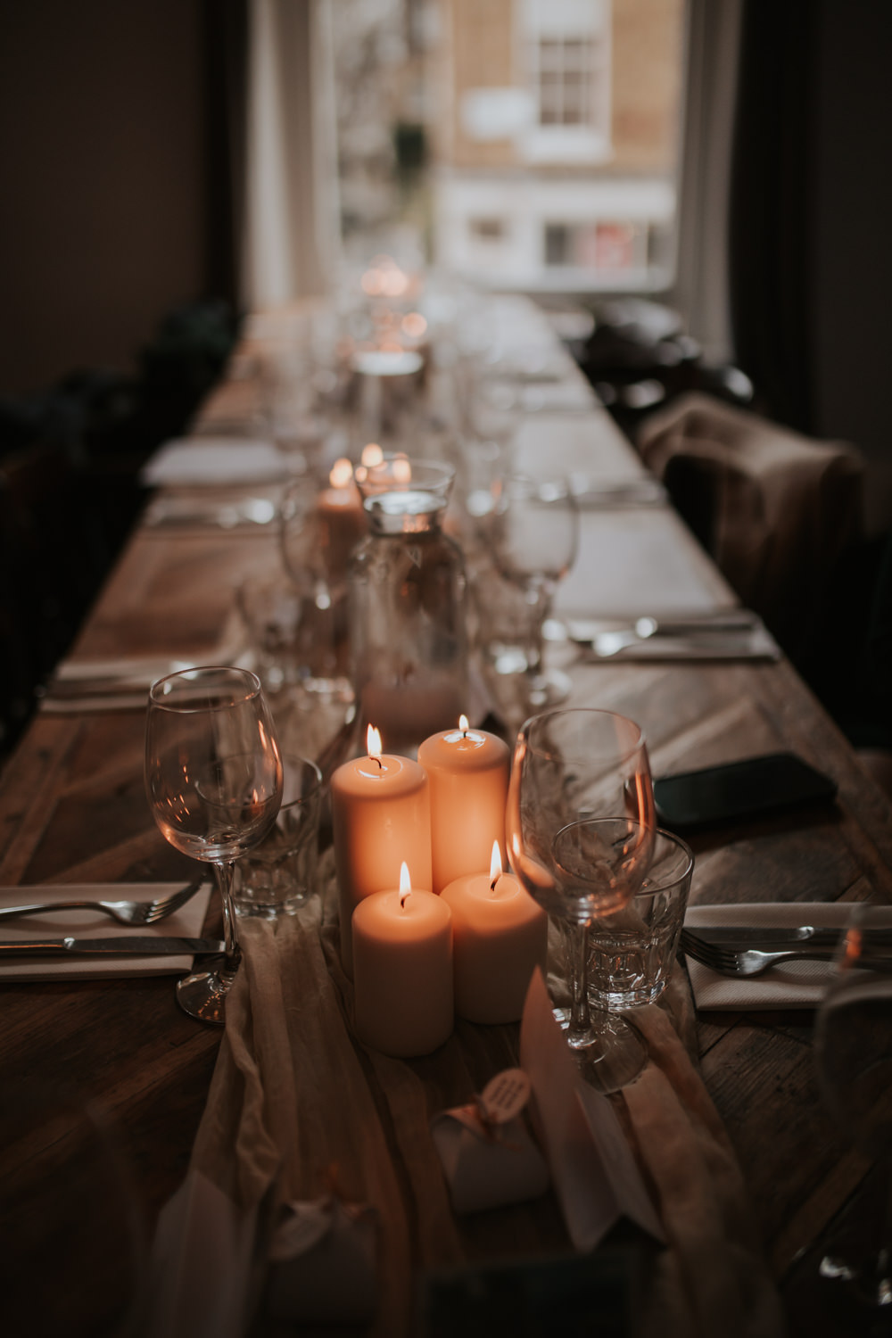 Long Tables Candles Fabric Royal Oak Marylebone Wedding Grace Pham Photography