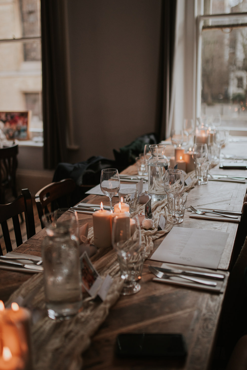 Long Tables Candles Fabric Royal Oak Marylebone Wedding Grace Pham Photography