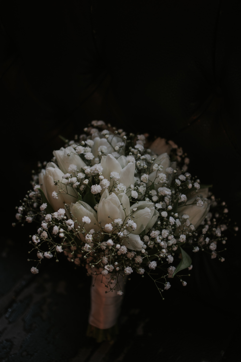 Bouquet Flowers White Tulip Gypsophila Royal Oak Marylebone Wedding Grace Pham Photography