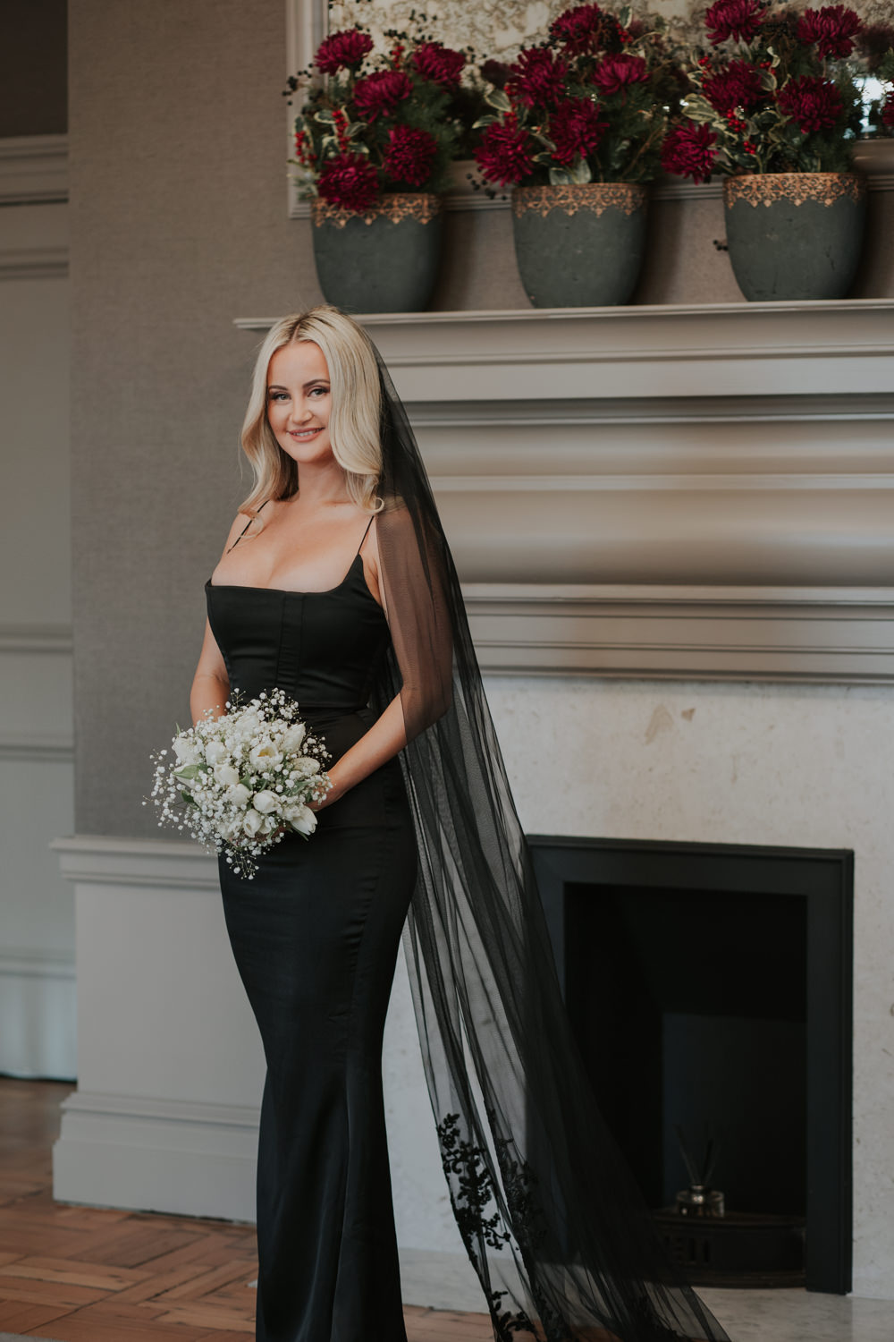 Bride Black Dress Veil Royal Oak Marylebone Wedding Grace Pham Photography